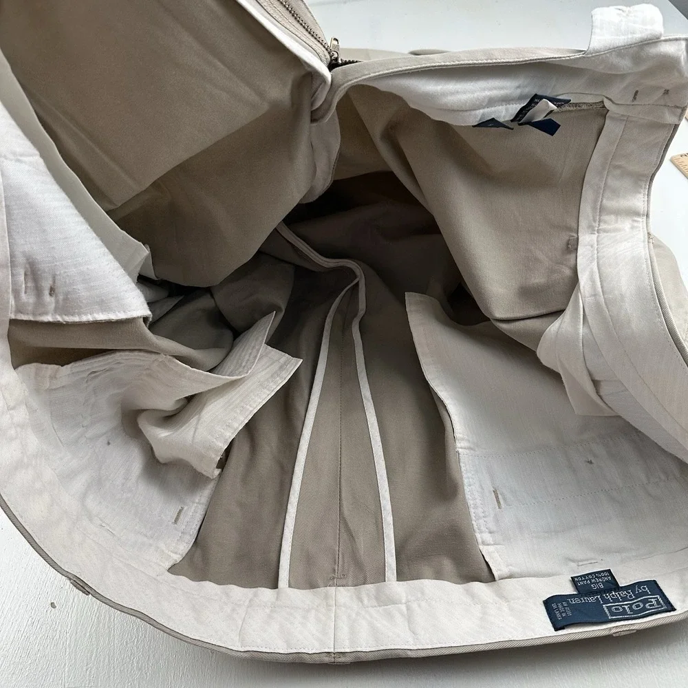 VTG Polo Ralph Lauren BIG Andrew Chino Pants Men 48Bx32 Fits 47x32 Khaki Pleated